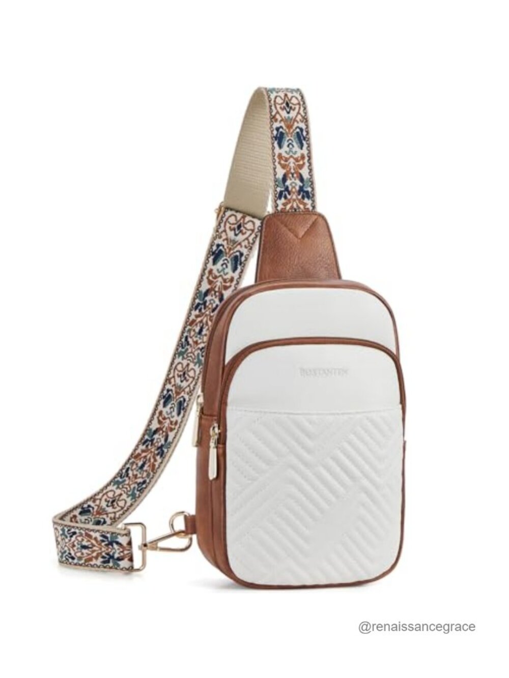 Quilted Faux Leather Sling Bag Crossbody for Women Adjustable Strap